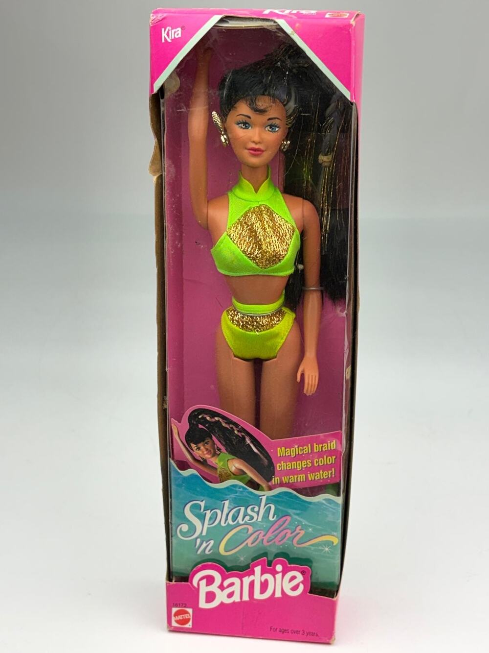 NOS 1996 Splash 'n Color KIRA Barbie Doll Long Black Hair #16173 NRFB Mattel